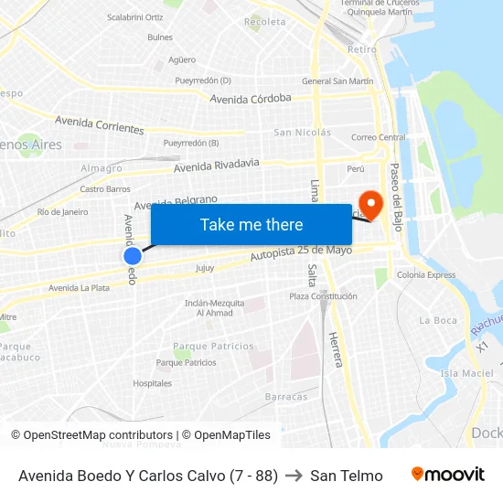 Avenida Boedo Y Carlos Calvo (7 - 88) to San Telmo map
