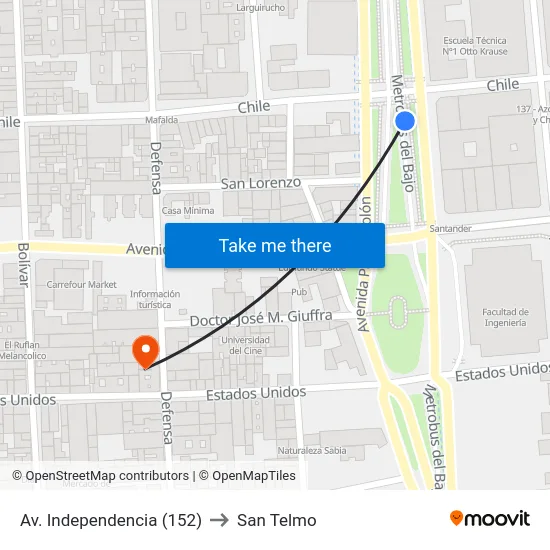 Av. Independencia (152) to San Telmo map