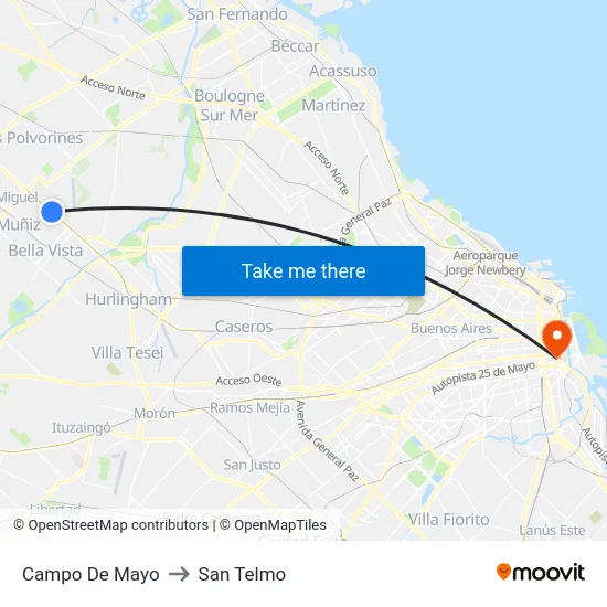 Campo De Mayo to San Telmo map