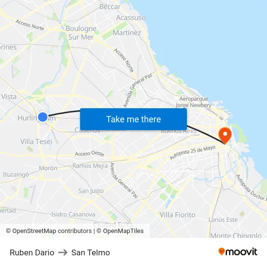 Ruben Dario to San Telmo map
