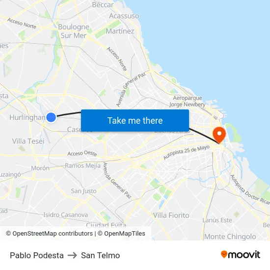 Pablo Podesta to San Telmo map