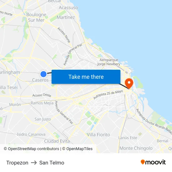 Tropezon to San Telmo map