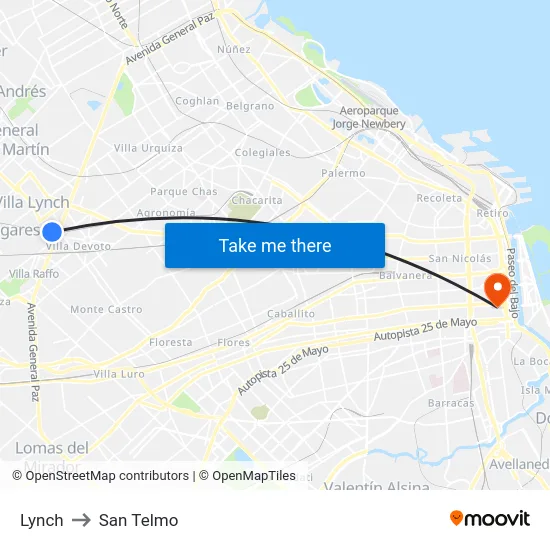 Lynch to San Telmo map