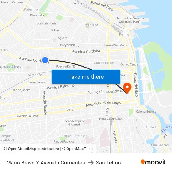 Mario Bravo Y Avenida Corrientes to San Telmo map
