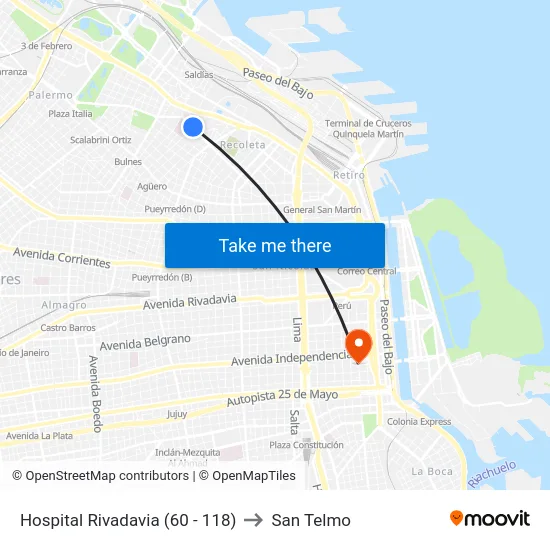 Hospital Rivadavia (60 - 118) to San Telmo map