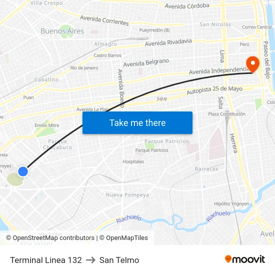 Terminal Linea 132 to San Telmo map