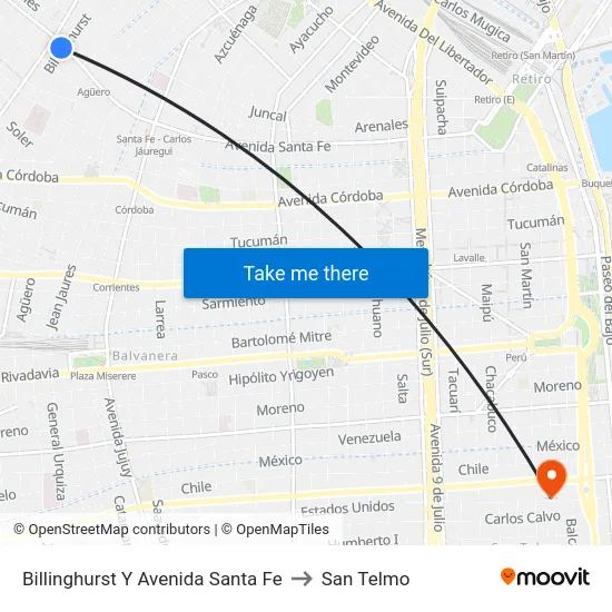 Billinghurst Y Avenida Santa Fe to San Telmo map
