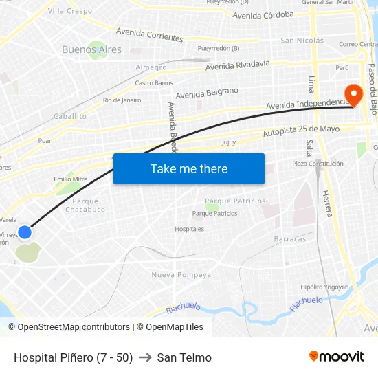 Hospital Piñero (7 - 50) to San Telmo map