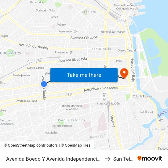 Avenida Boedo Y Avenida Independencia (128) to San Telmo map