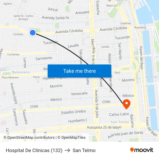 Hospital De Clínicas (132) to San Telmo map