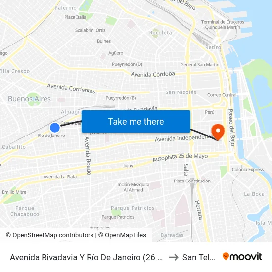 Avenida Rivadavia Y Río De Janeiro (26 - 132) to San Telmo map