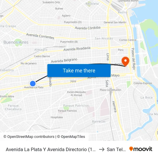 Avenida La Plata Y Avenida Directorio (15 - 119) to San Telmo map