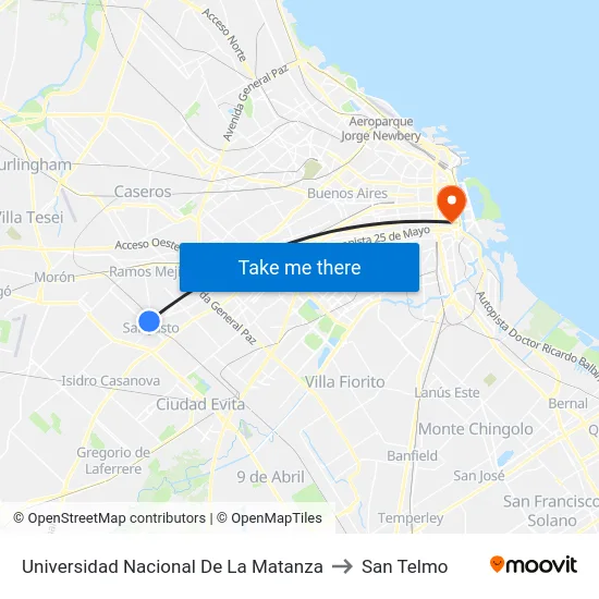 Universidad Nacional De La Matanza to San Telmo map