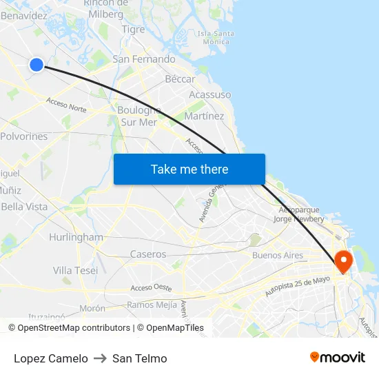 Lopez Camelo to San Telmo map