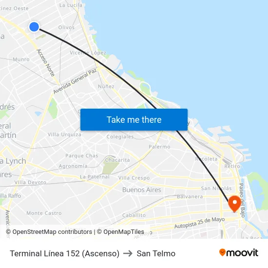Terminal Línea 152 (Ascenso) to San Telmo map