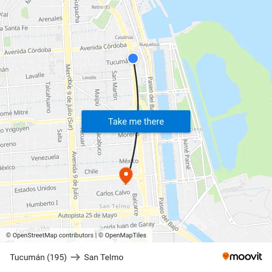 Tucumán (195) to San Telmo map