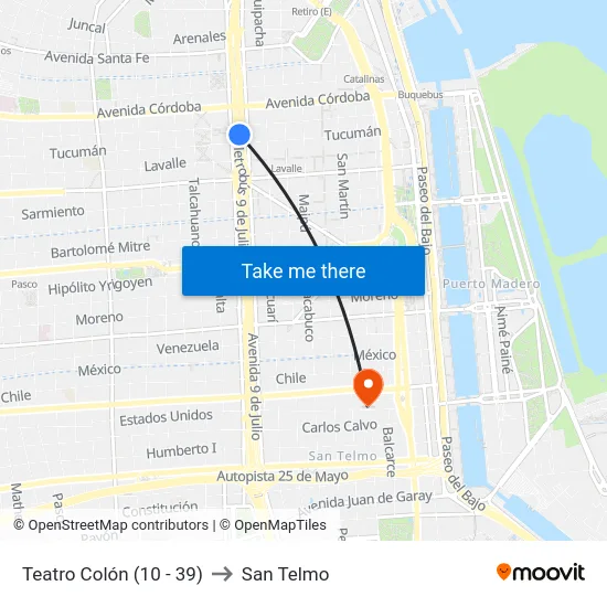 Teatro Colón (10 - 39) to San Telmo map