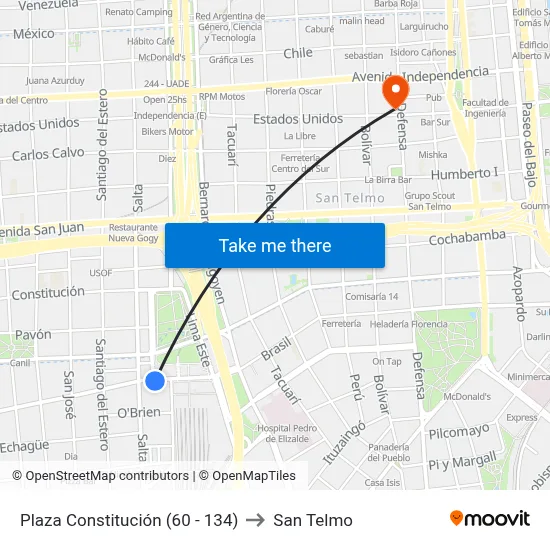 Plaza Constitución (60 - 134) to San Telmo map
