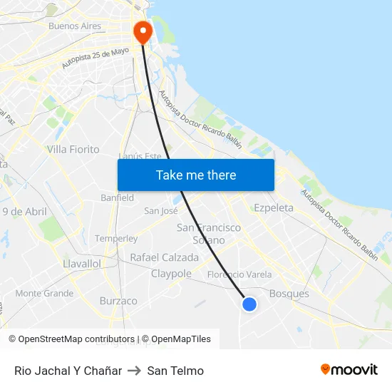 Rio Jachal Y Chañar to San Telmo map