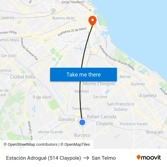 Estación Adrogué (514 Claypole) to San Telmo map