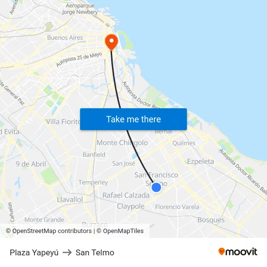 Plaza Yapeyú to San Telmo map