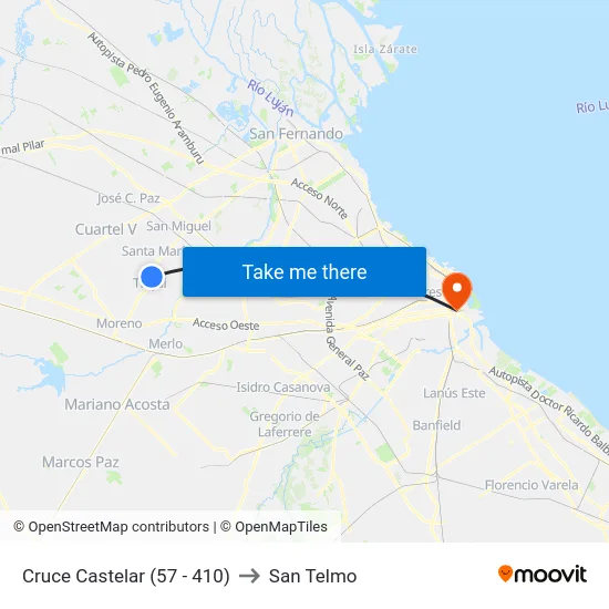 Cruce Castelar (57 - 410) to San Telmo map