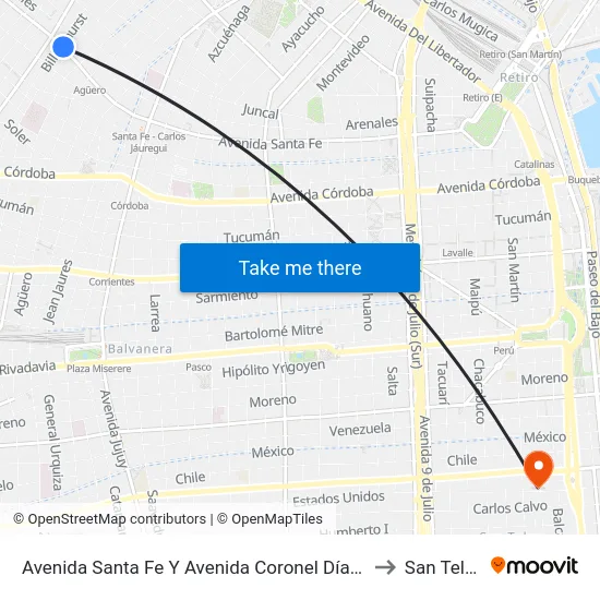 Avenida Santa Fe Y Avenida Coronel Díaz (194) to San Telmo map