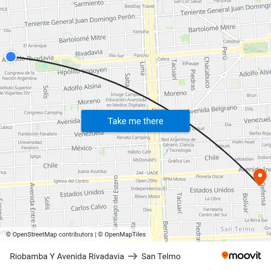 Riobamba Y Avenida Rivadavia to San Telmo map