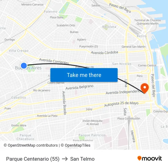 Parque Centenario (55) to San Telmo map