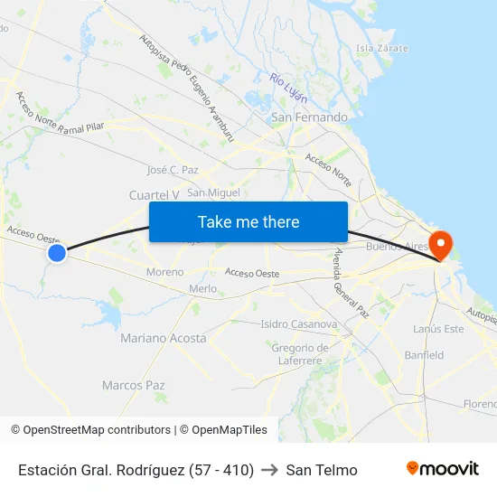 Estación Gral. Rodríguez (57 - 410) to San Telmo map