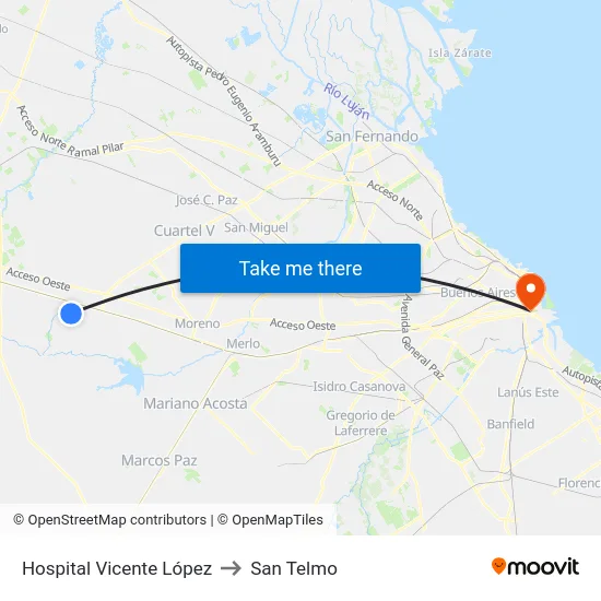 Hospital Vicente López to San Telmo map