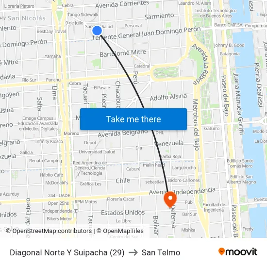 Diagonal Norte Y Suipacha (29) to San Telmo map