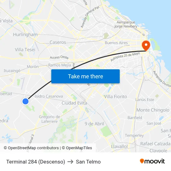 Terminal 284 (Descenso) to San Telmo map