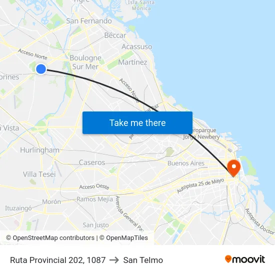 Ruta Provincial 202, 1087 to San Telmo map