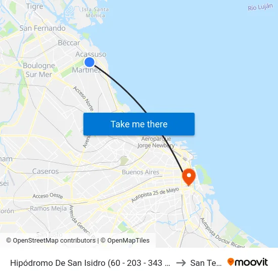Hipódromo De San Isidro (60 - 203 - 343 - 365 - 707) to San Telmo map