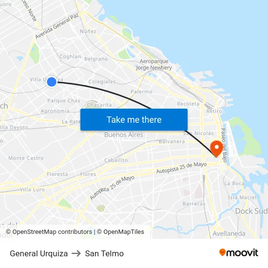 General Urquiza to San Telmo map
