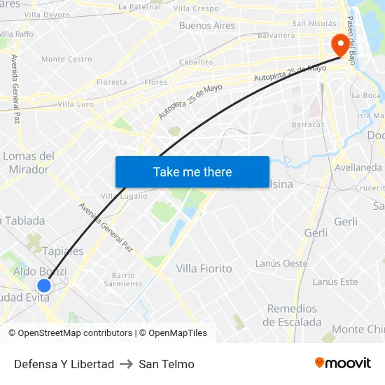 Defensa Y Libertad to San Telmo map