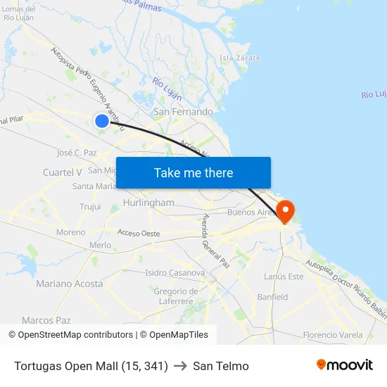 Tortugas Open Mall (15, 341) to San Telmo map