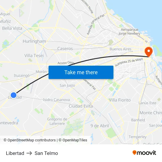 Libertad to San Telmo map