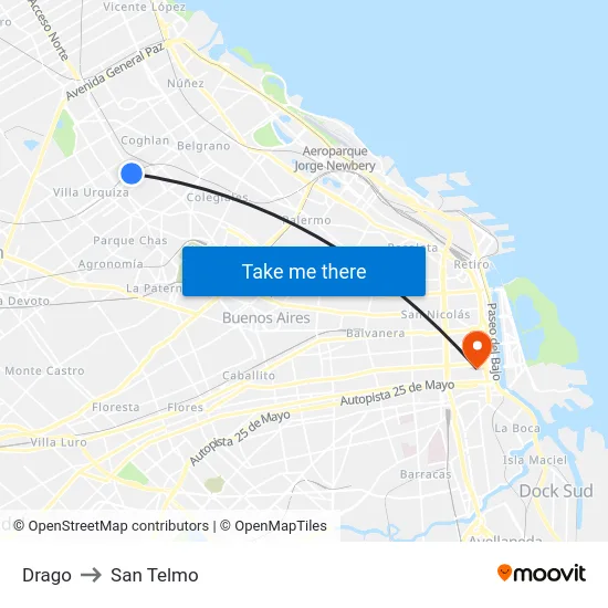 Drago to San Telmo map