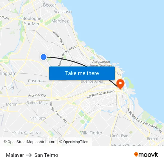 Malaver to San Telmo map