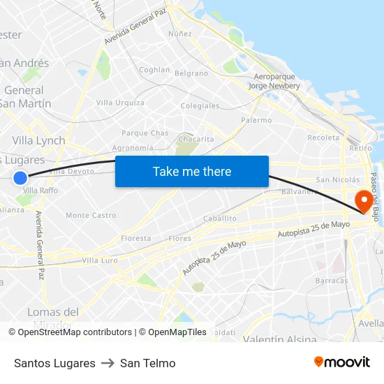 Santos Lugares to San Telmo map