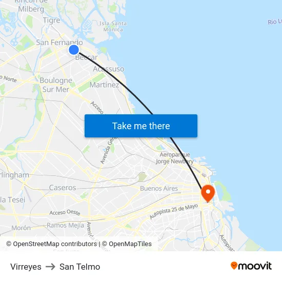 Virreyes to San Telmo map