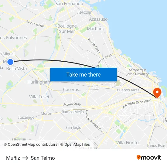 Muñiz to San Telmo map