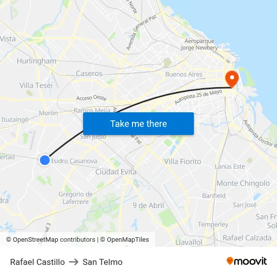 Rafael Castillo to San Telmo map