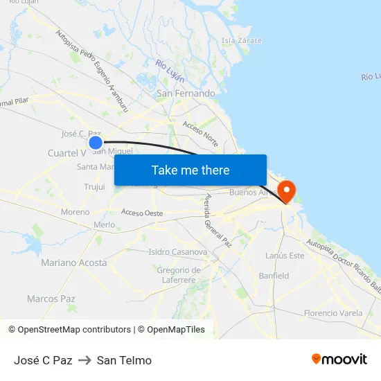José C Paz to San Telmo map