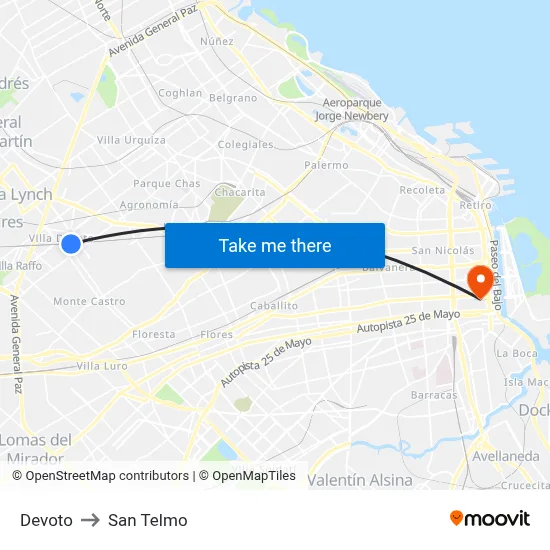 Devoto to San Telmo map