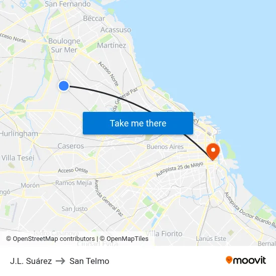 J.L. Suárez to San Telmo map