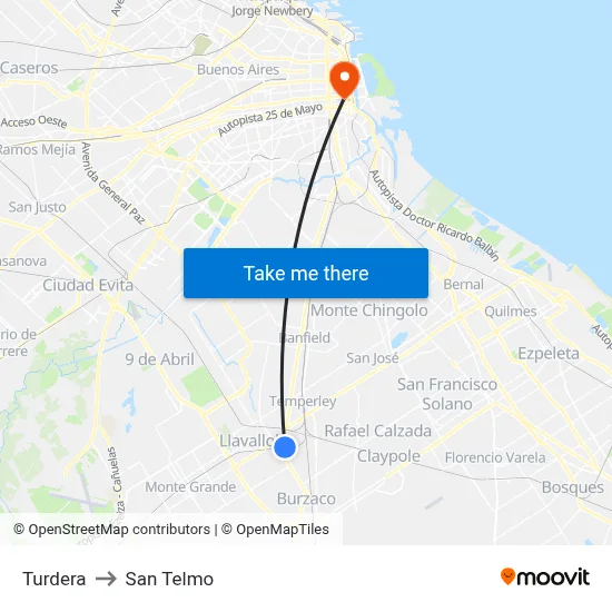 Turdera to San Telmo map