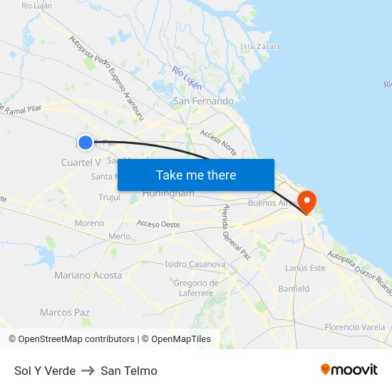 Sol Y Verde to San Telmo map